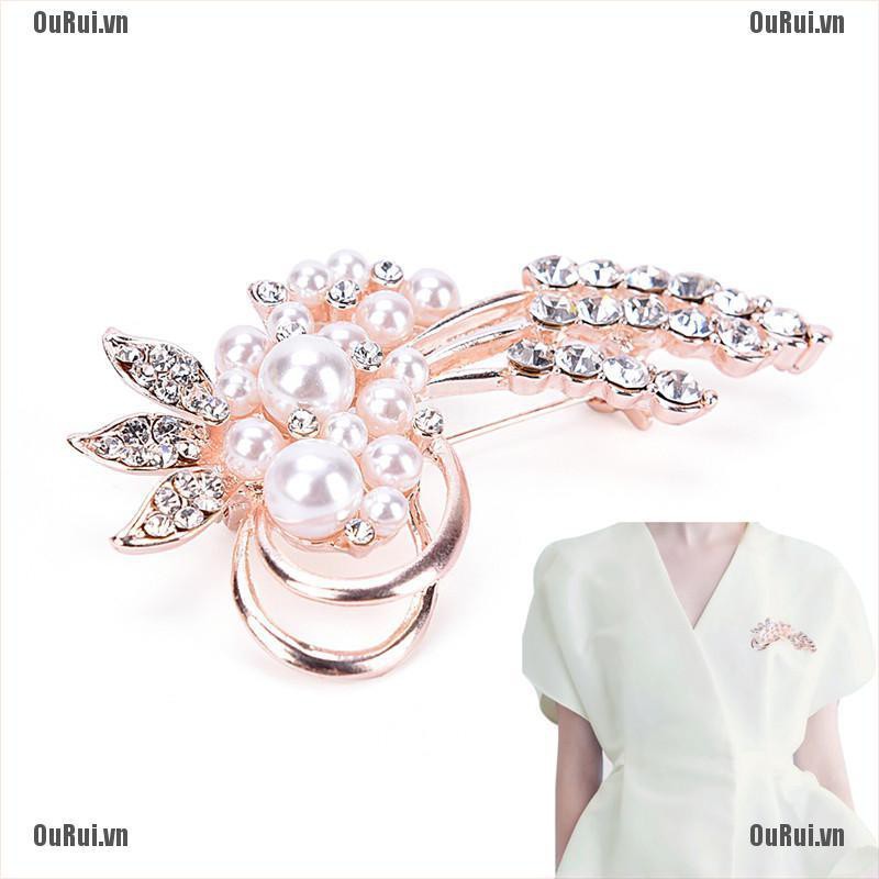 (FCC) Trâm Cài Áo Sơ Mi Cotton Đính Đá Và Ngọc Trai Giả Phong Cách vintage