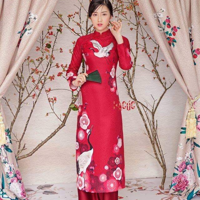 (Chính hãng) Áo dài Hà Cúc size M đỏ hạc