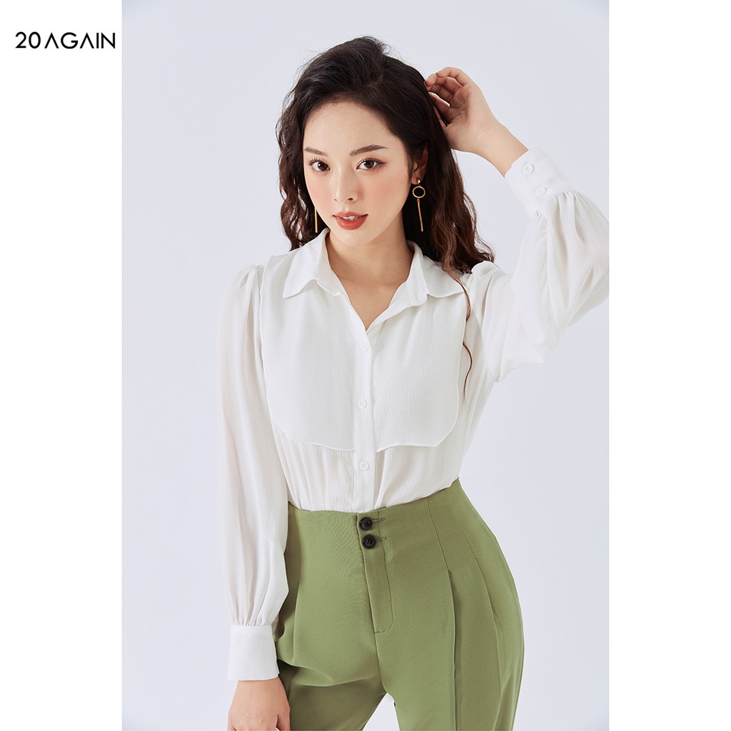 Áo sơ mi nữ dài tay cổ đức 20AGAIN, thiết kế công sở, 3 màu đủ size ASA1645