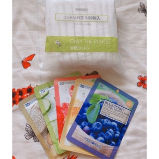 Combo làm đẹp: 1 bông tẩy trang miniso, 5 mask