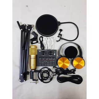 combo bộ míc thu âm livestream hát karaoke online micro ZANGSONG BM-900 CARD V8 bluetooth chân kep màng lọc