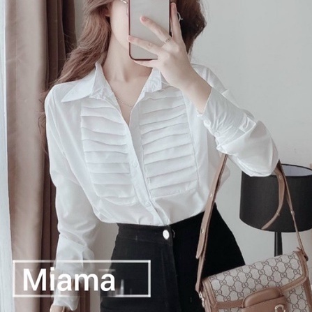 Áo sơ mi nữ công sở dài tay màu trắng phối sọc ngang kiểu hàn tiểu thư đẹp - Áo sơ mi trắng đi học sinh cổ bẻ dáng rộng