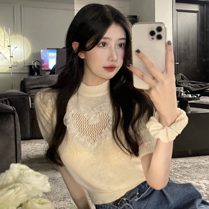 Áo Thun Dệt Kim Cổ Tròn Dáng Rộng Thoáng Khí In Họa Tiết Ba Chiều Thời Trang Hàn Quốc Cho Nữ