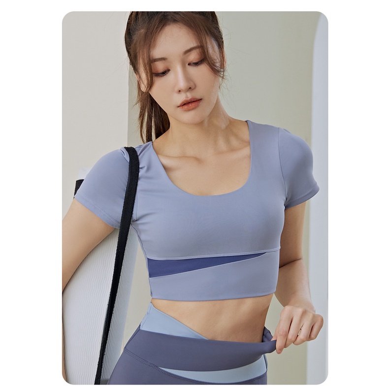 Áo Thun Thể Thao Ngắn Tay Có Mút Ngực Màu Sắc Thời Trang Cho Nữ