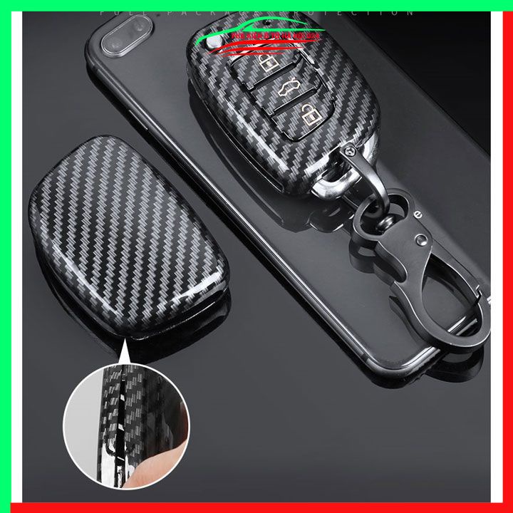 Ốp khóa cacbon Hyundai Creta 2022-2024 4 Nút kèm móc khóa