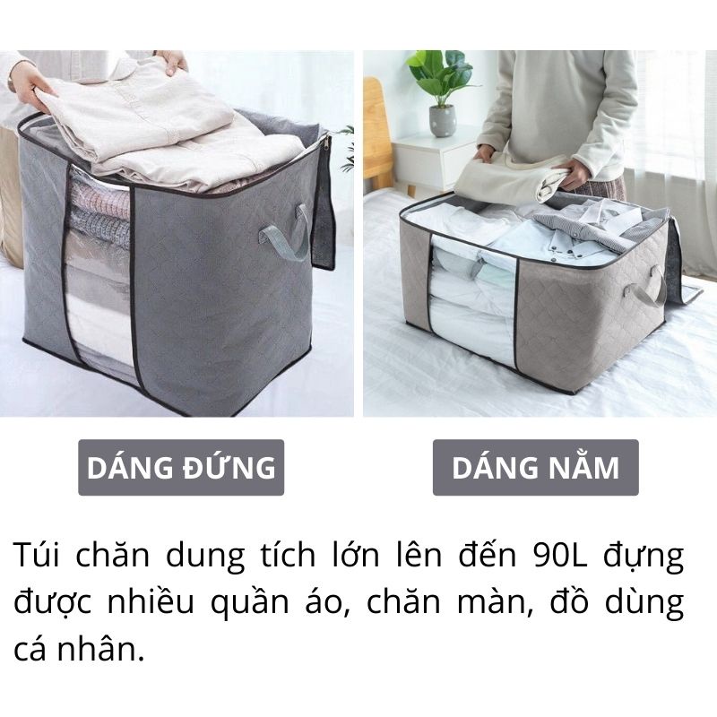Túi đựng quần áo, chăn màn cỡ lớn vải không dệt hút ẩm dày dặn chắc chắn