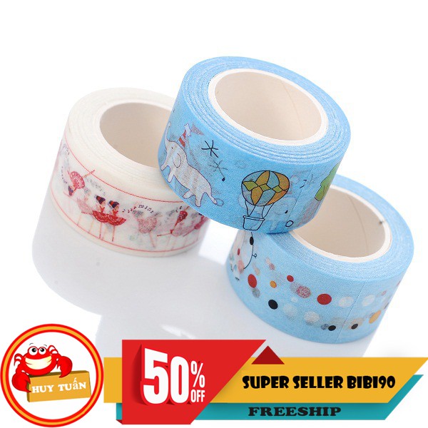 Set 3 cuộn băng dính hoạt tiết đáng yêu (BDHH01)