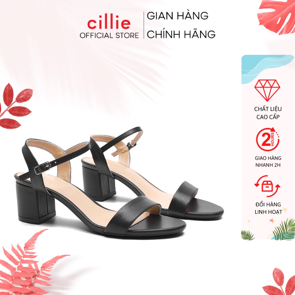 Giày sandal nữ quai ngang gót vuông cao 6cm bản to mang công sở đi làm dạo phố Cillie 1001