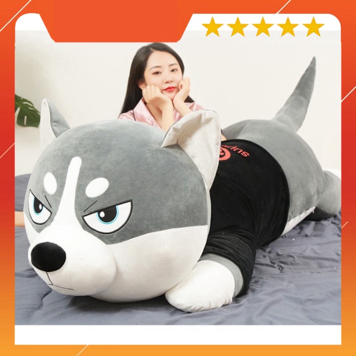 Gấu bông Chó Husky Siêu To Khổng Lồ - gối ôm chó ngáo size 1m1 - 1m5 - hình thât - video miu's shop - Hàng nhập khẩu