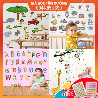 Sỉ decal dán tường cho bé trai - gái học các con vật tiếng anh, bảng chữ cái, tranh dán tường cho bé nhiều chủ đề
