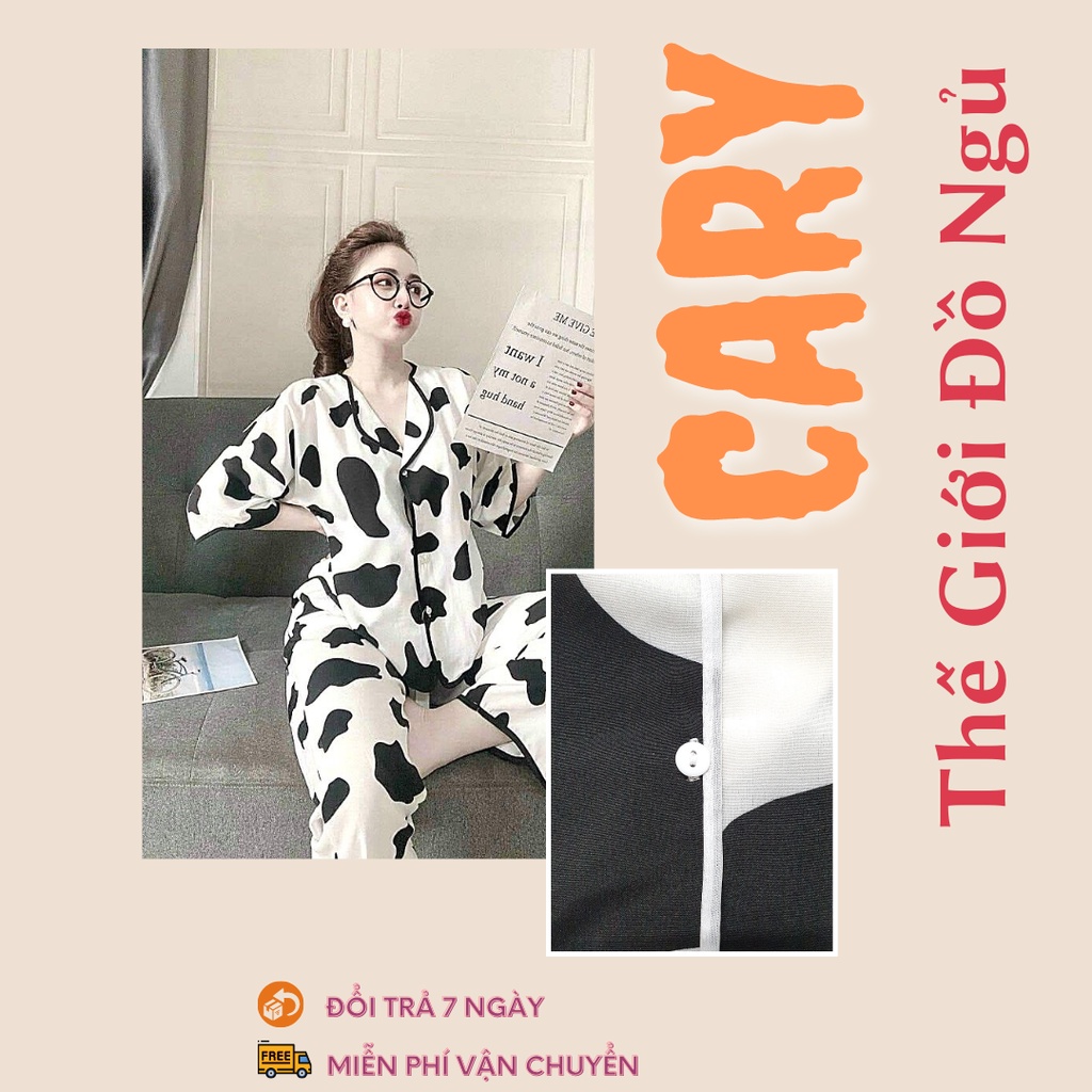 Đồ ngủ CARY, đồ bộ pijama lụa cộc tay nữ mặc nhà dễ thương chất mát cho mùa hè