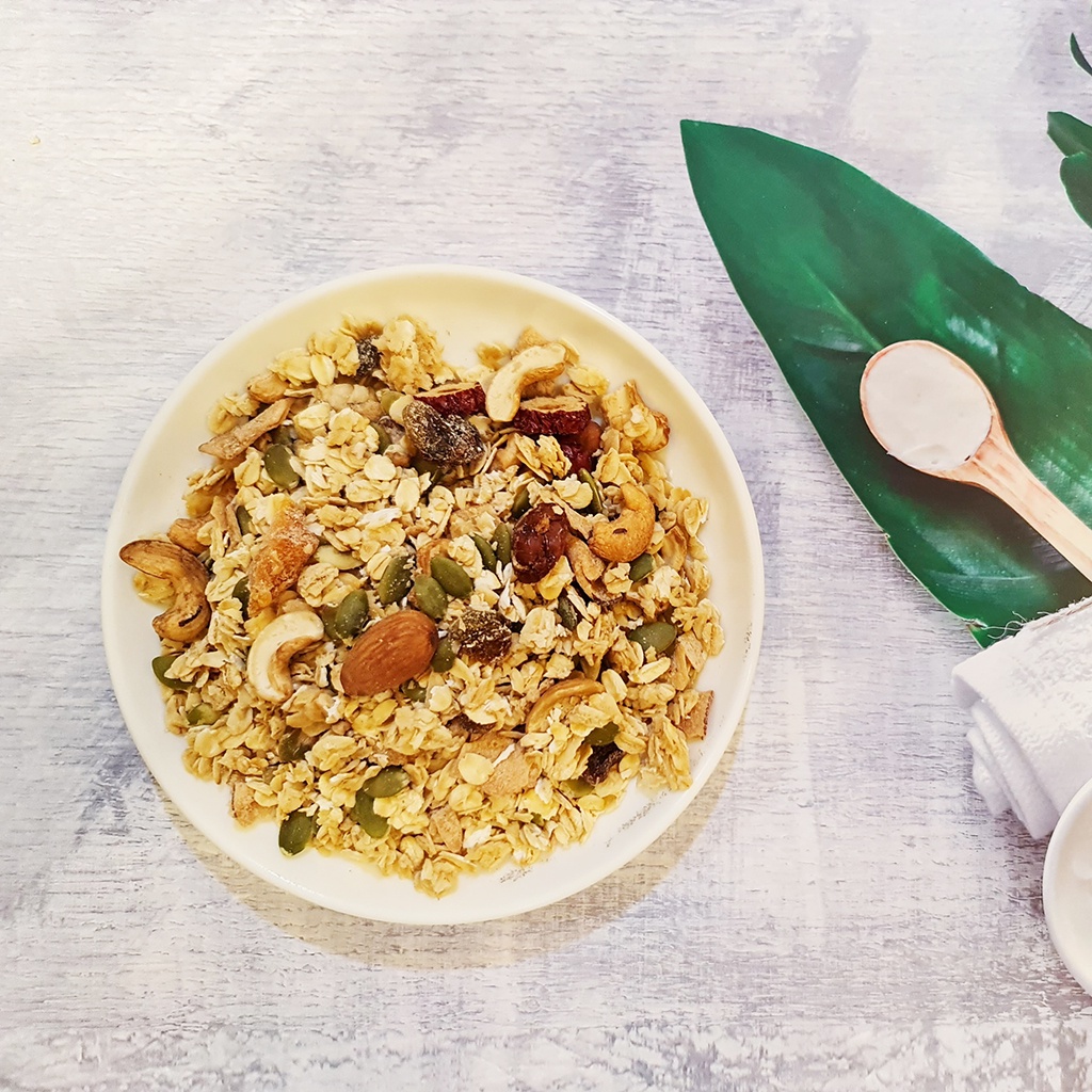 Ngũ cốc ăn kiêng giảm cân, Granola yến mạch siêu hạt cao cấp hũ 500g - đồ ăn vặt cô nương béo