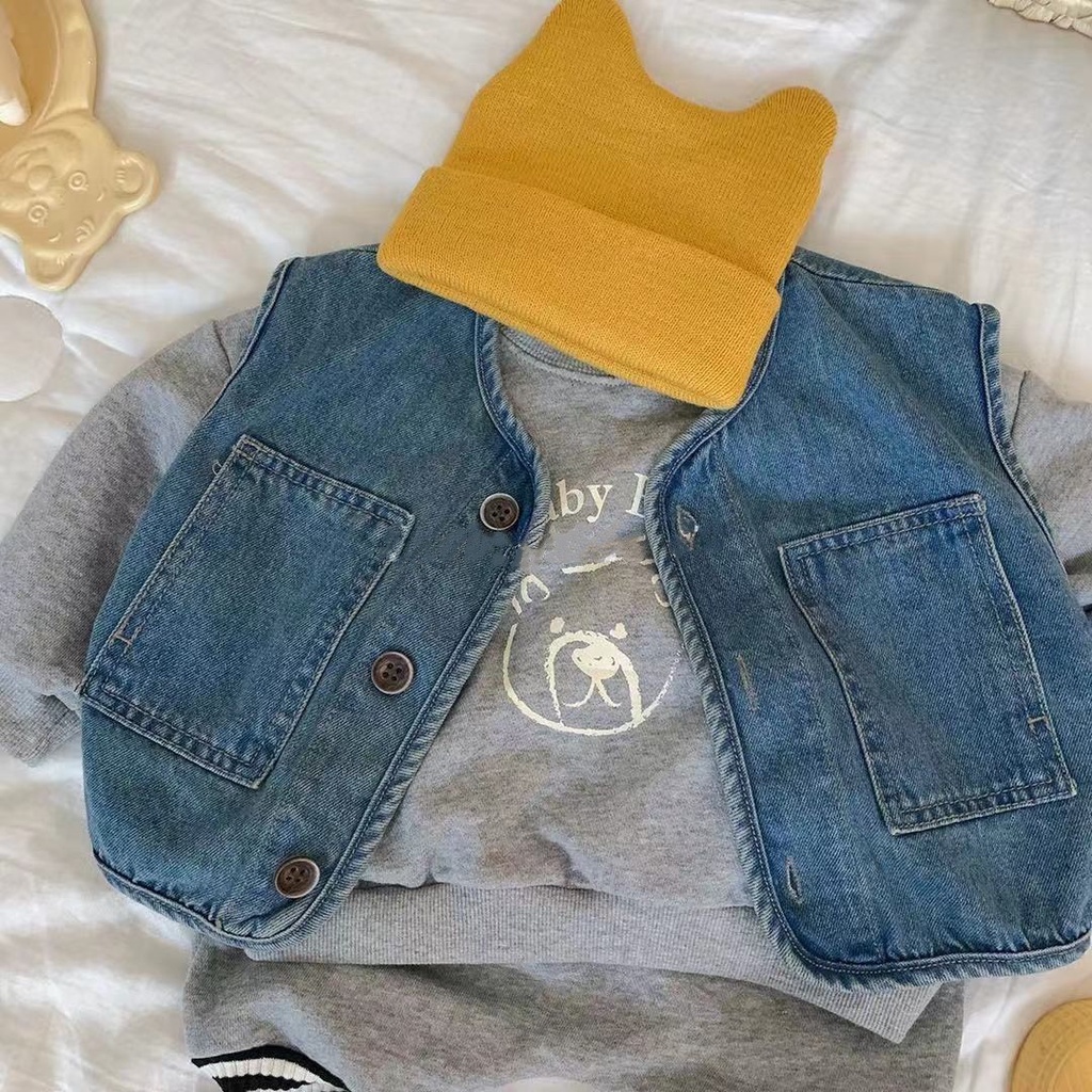 Áo gile thu đông denim trẻ em mix đồ phong cách Hàn quốc