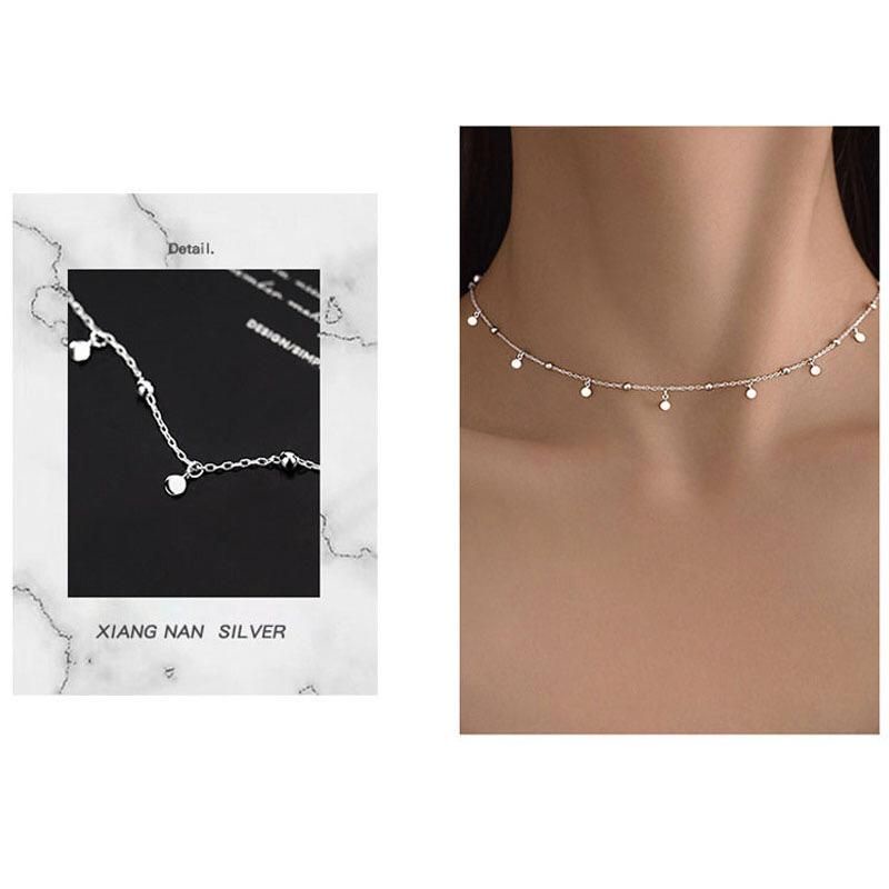 Vòng Cổ Choker Bằng Bạc 925 Mặt Hình Tròn Dễ Thương Dành Cho Nữ