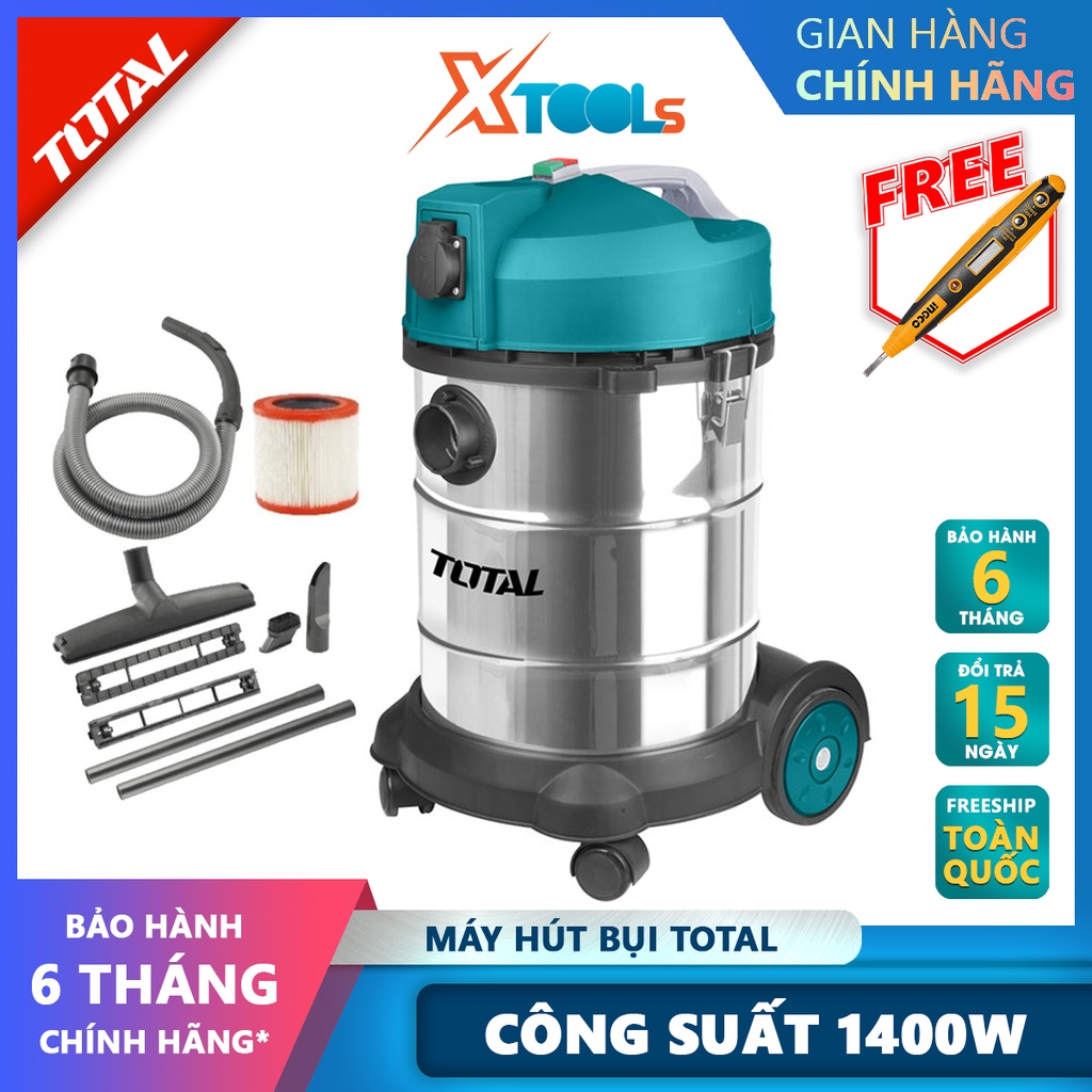 Máy hút bụi 30 lít TOTAL TVC14301 | máy hút bụi cầm tay công suất đầu vào 1400W lượng khí thổi 1.9CBM/Min áp lực hút 16-