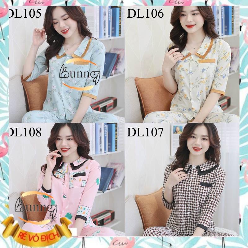 [Bunnysky] ĐỒ BỘ NỮ MẶC NHÀ CHẤT LIỆU LỤA 5 MÀU MỀM MÁT TAY LỠ QUẦN DÀI CỔ KÉP DUYÊN DÁNG