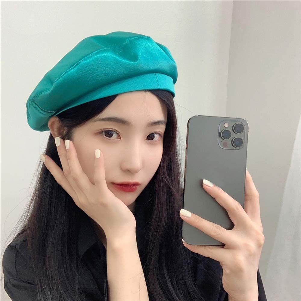 TWINKLE Mũ Beret Vải Satin Phong Cách Anh Quốc Thời Trang Thu Đông Cho Nữ