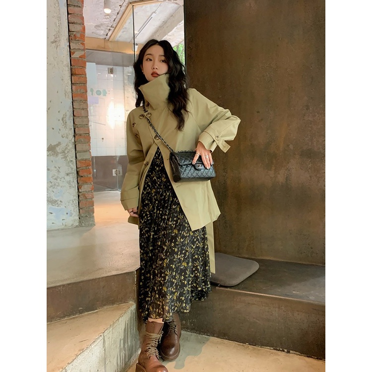 Đầm tay dài cổ chữ v họa tiết hoa phong cách retro thanh lịch nữ tính 46677