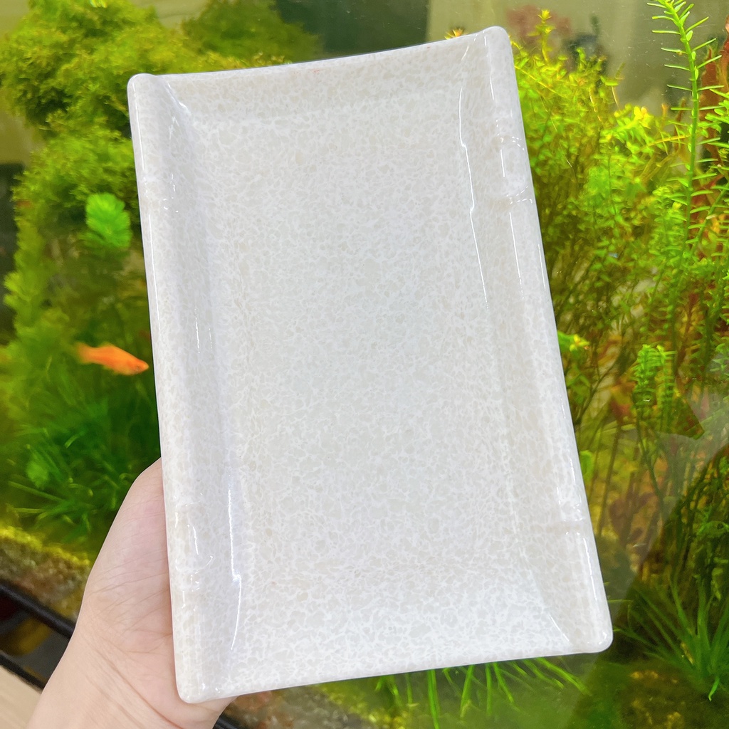 Dĩa Chữ Nhật Vân Đá Trắng Nhựa Melamine Fataco DCN57