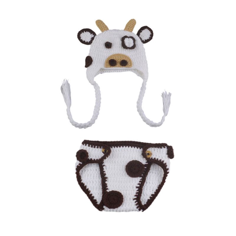 Mary☆Milk Cow Baby Photography Props Infant Knitted Outfits Newborn Animal Costume