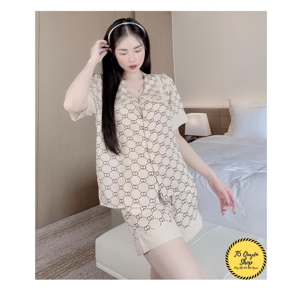 Bộ Lụa Áo Cộc - Quần Sooc 🔥FREESHIP🔥 Đồ Bộ Pijama Chất Liệu SaTin Họa Tiết Xinh Xắn Màu Hồng - Xanh BN1.1