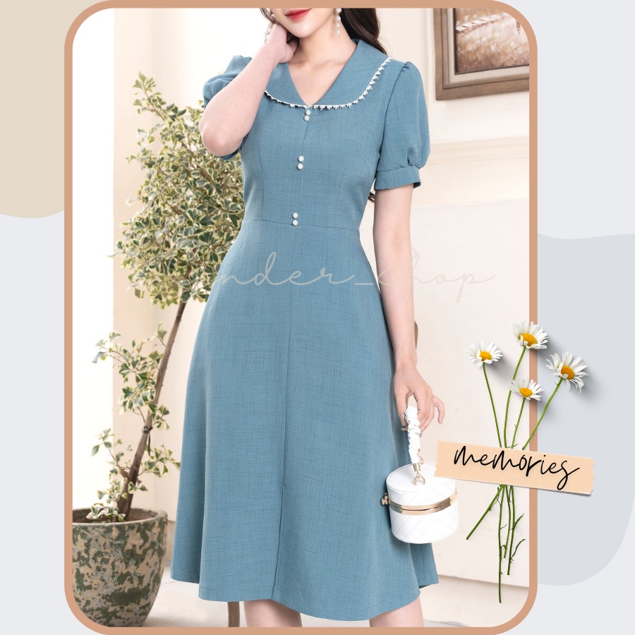 Váy Công Sở V139 Cổ Chữ V Phối Ren Dáng Suông Vải BC Cao Cấp
