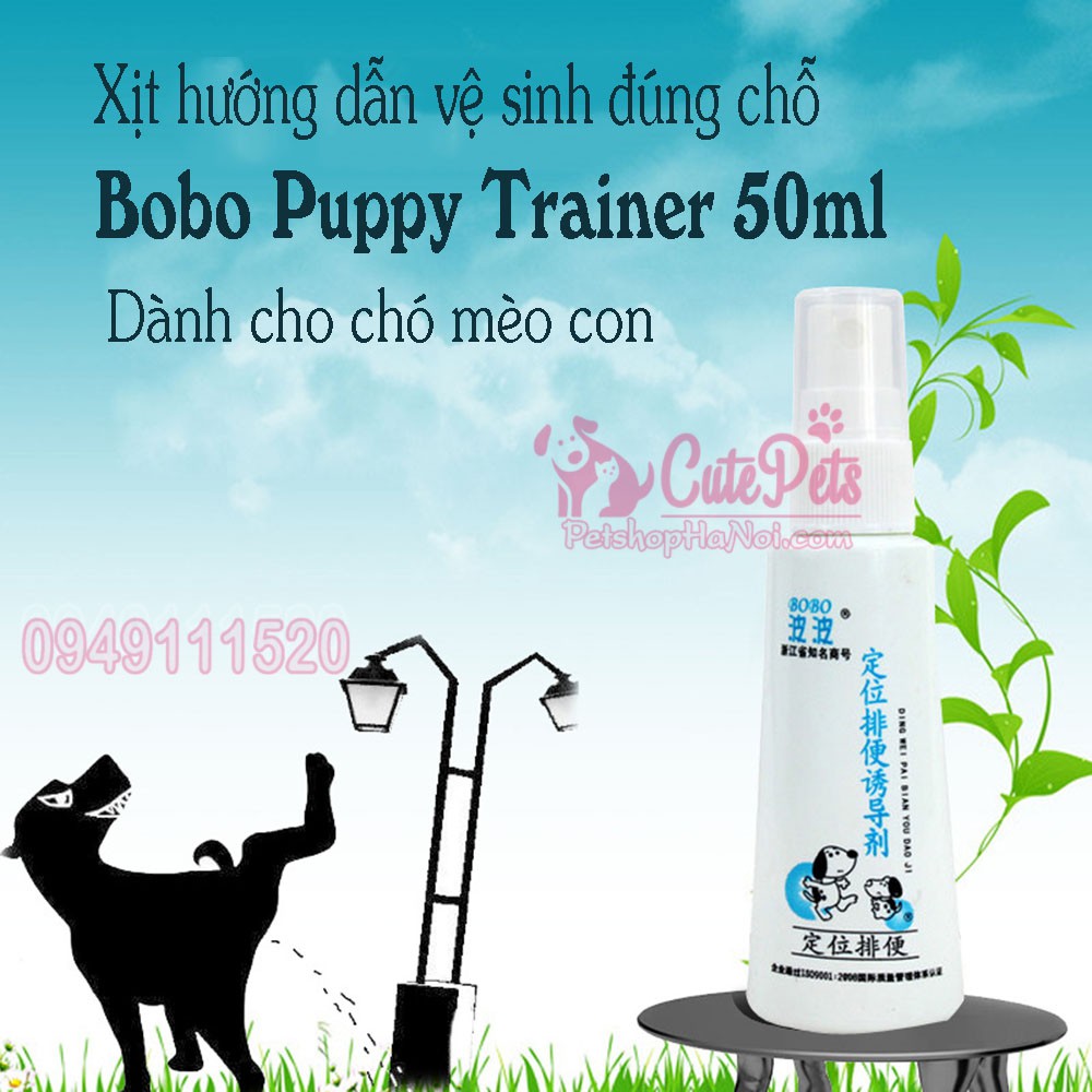 Xịt hướng dẫn vệ sinh đúng chỗ Bobo Puppy Trainer 50ml cho chó mèo con - CutePets Phụ kiện thú cưng Pet shop Hà Nội