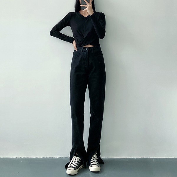 SUXI Quần Jean Đen Lưng Cao Dáng Suông Thời Trang Xuân Thu Hàn Quốc Cho Nữ