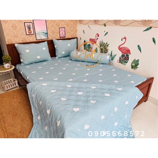 Chăn ga gối 100% coton bộ 5 món kèm chăn chần gòn chuẩn chính hãng.