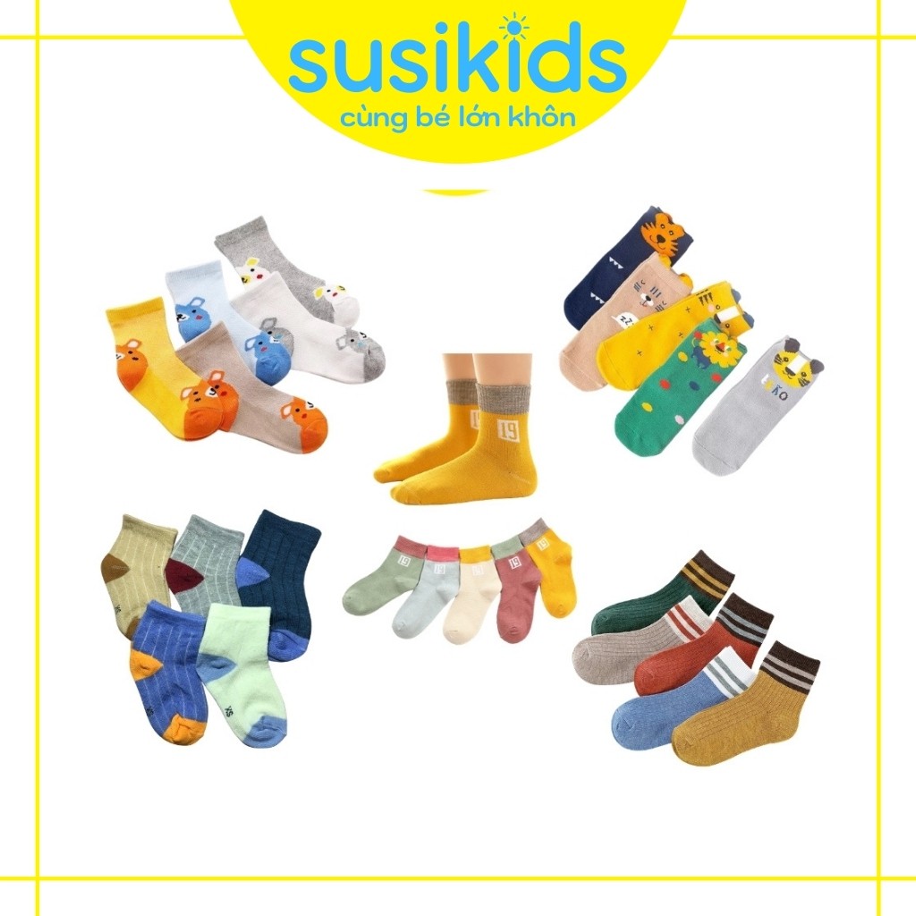 Set 5 đôi tất cho bé trai bé gái và người lớn bền màu thoáng khí SUSIKIDS