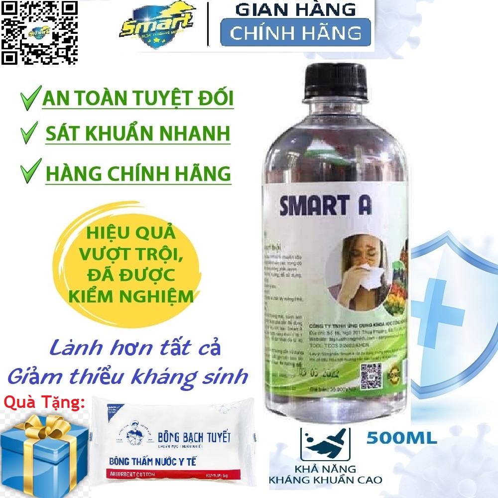Dung dịch sát khuẩn Smart A 500ml - Khử khuẩn da, tai mũi họng - An toàn, không gây kích ứng
