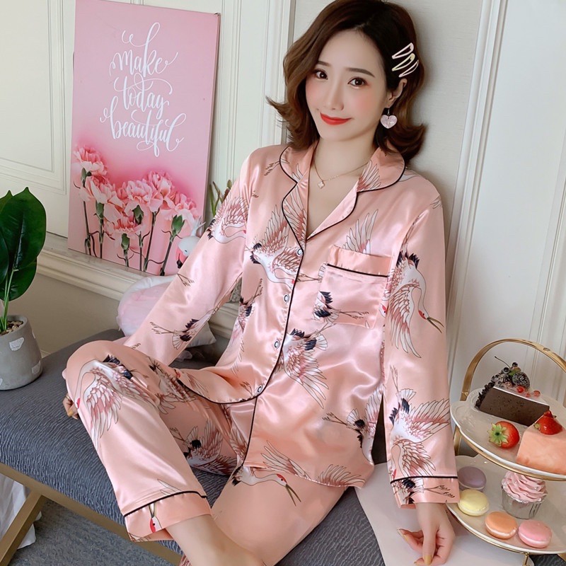 Sét bộ ngủ Pizama phi lụa tay dài nhiều họa tiết xinh