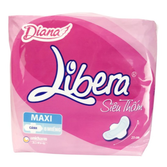 Băng Vệ Sinh Diana Libera Siêu Thấm Maxi Có Cánh Gói 8 Miếng x 23cm (Dày)
