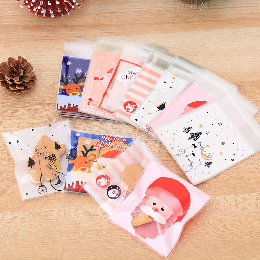 Daphne Set 100 Túi Nhựa Đựng Bánh Kẹo In Hình Ông Già Noel Dễ Thương