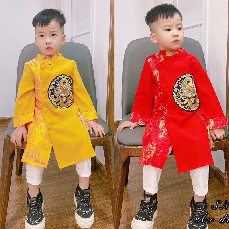 Áo dài cách tân bé trai vải gấm cao cấp ( 10-40kg )