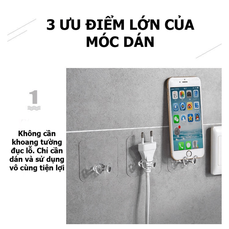 Móc treo tường giữ dây cắm điện, phích cắm điện gọn gàng loại trong suốt MDT00002