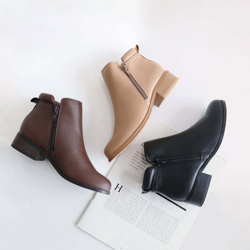 Boot nữ Cao Gót bAimée & bAmor Cổ Thấp Mũi Tròn Gót Vuông Cao 2cm Giày Bốt Đẹp Da Mềm Cao Cấp Màu Đen Kem Nâu - M1617 | BigBuy360 - bigbuy360.vn