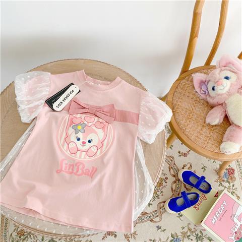 Đầm Công Chúa Tay Ngắn Phối Lưới Họa Tiết Hoạt Hình Phong Cách Hàn Quốc 2023 Cho Bé Gái