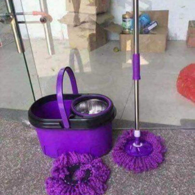 Chổi lau nhà robot, bông tím cây lau có cần gạt lại về nhiều! Chổi xoay 360 độ có chế độ giặt vvắt, lồng inox chắc chắn