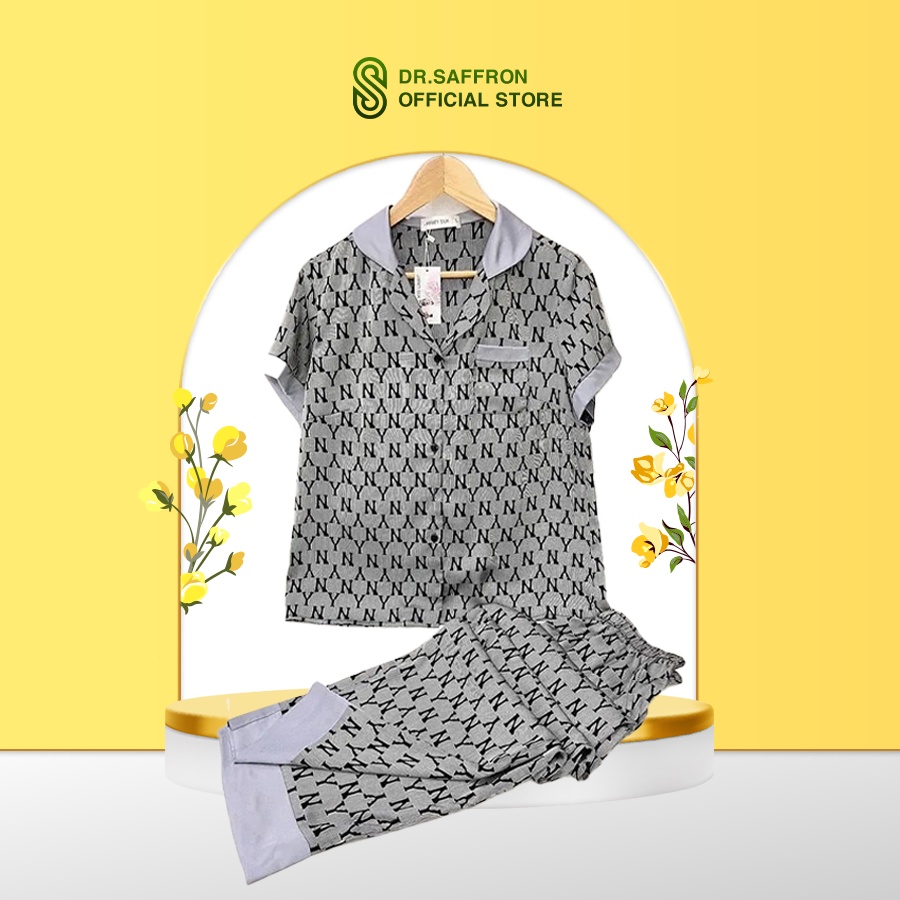 Bộ đồ nữ lụa Nhật Japan Silk áo ngắn quần dài họa tiết NY Sang chảnh