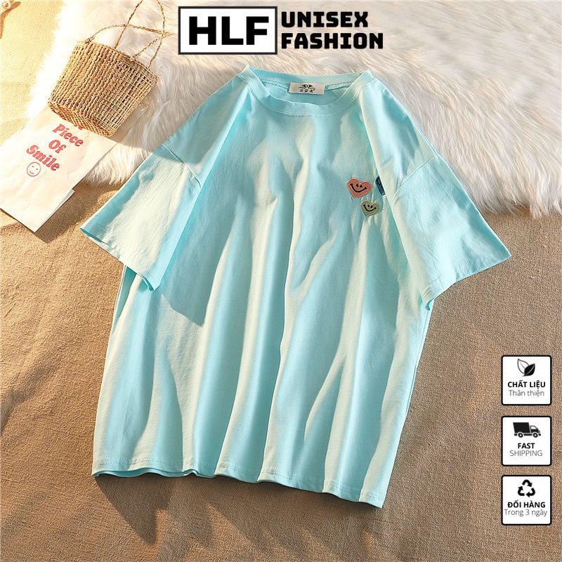 Áo phông nữ form rộng thêu hình trái tim, áo thun nữ tay lỡ HLFashion