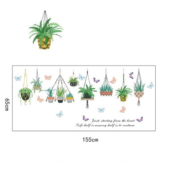Decal trang trí tường - Nhiều Dây Treo Chậu Kiểng lá cỏ độc đáo