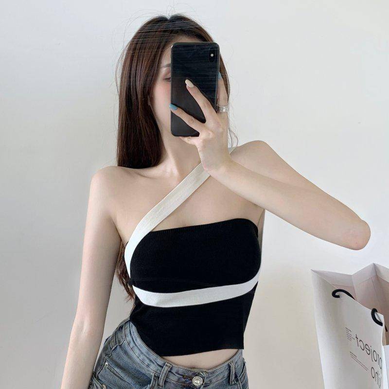 Áo Croptop Hai Dây Màu Sắc Tương Phản Thời Trang Mùa Xuân Cá Tính Dành Cho Nữ