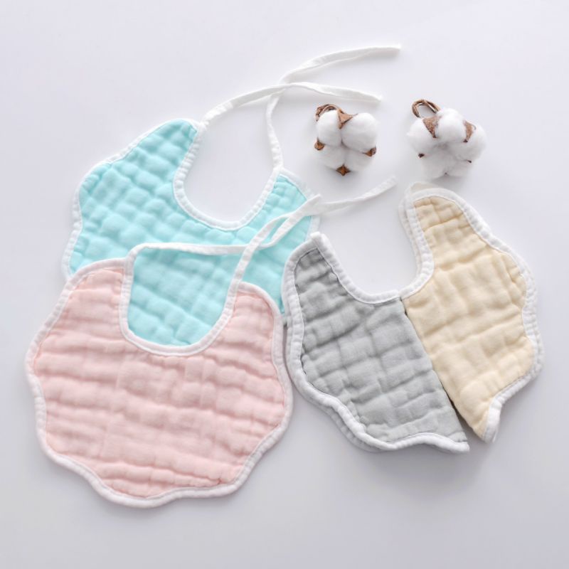 Yếm Xô Tròn Buộc Dây Sợi Tre 8 Lớp Màu Trơn Cho Bé