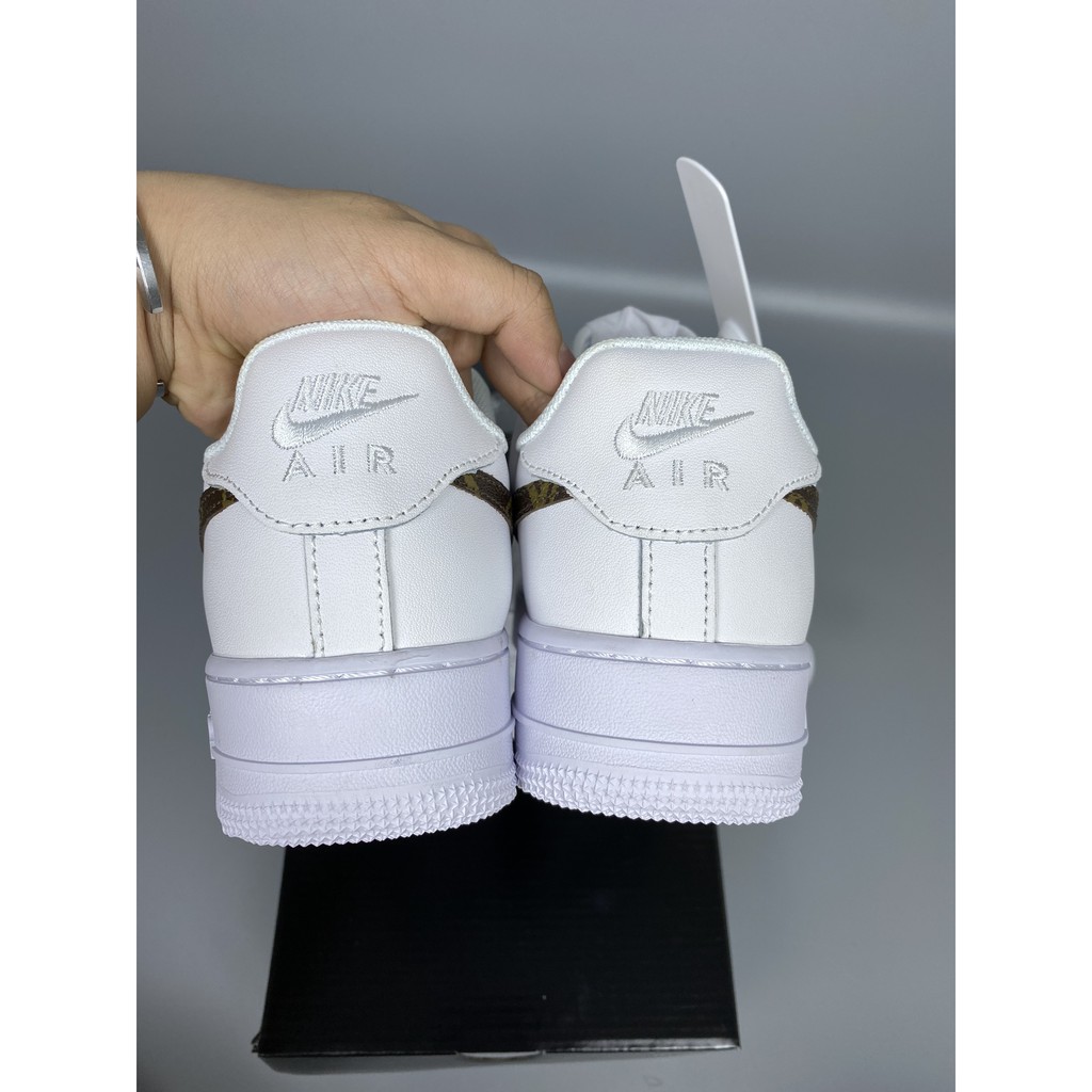 Giày Sneaker Nam Nữ Af1 Thêu Chữ Lv Nâu Trắng Fullbox, Giày Thể Thao Nam Nữ Mới 2021