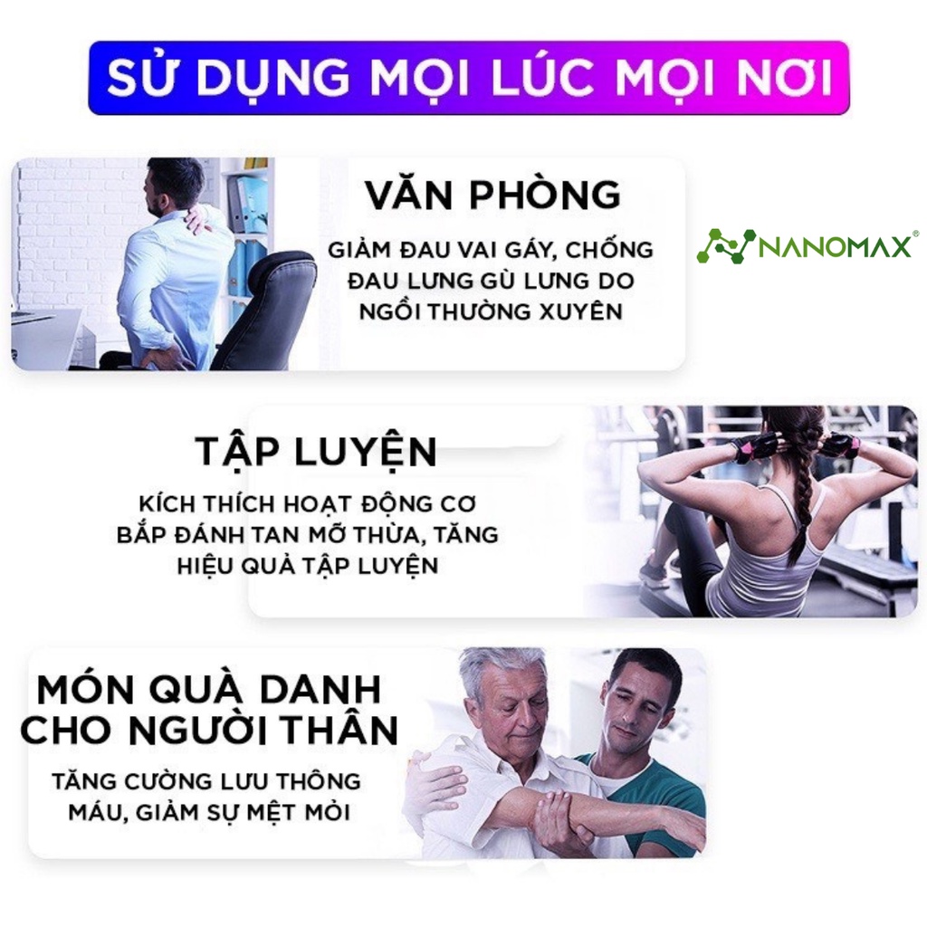 Máy Massage Cầm Tay Mini Nanomax Mn-02, Đấm Lưng Mát Xa Trị Liệu Cổ Vai Gáy 4 Đầu 22 Chế Độ, Động Cơ Không Chổi Than