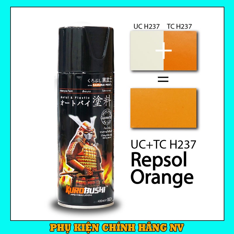 Sơn Samurai màu cam repsol UCH237 + TCH237 chính hãng, sơn xịt phủ dàn áo xe máy chịu nhiệt, chống nứt nẻ, kháng xăng