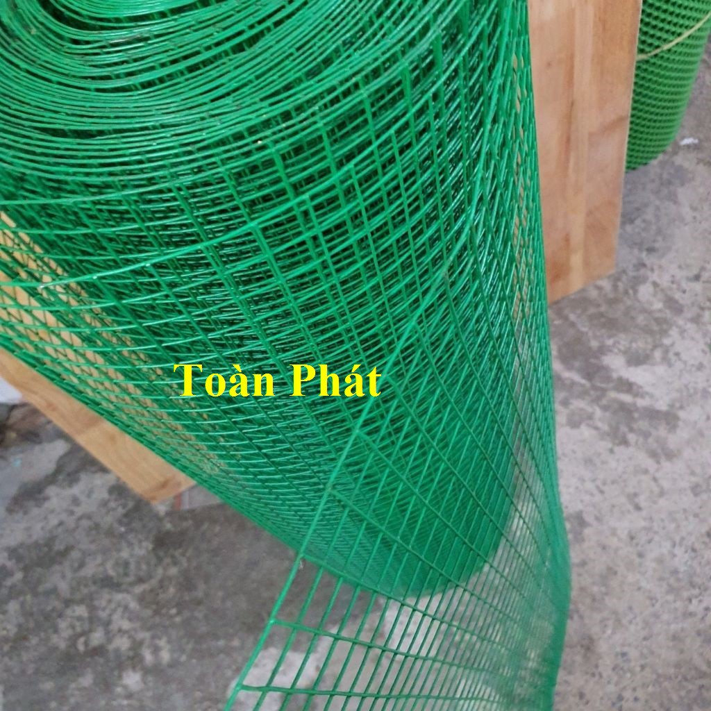 ( Khổ cao 1m) Cuộn lưới sắt bọc nhựa mắt lưới màu xanh, ô vuông rộng 1.2cm, 2cm