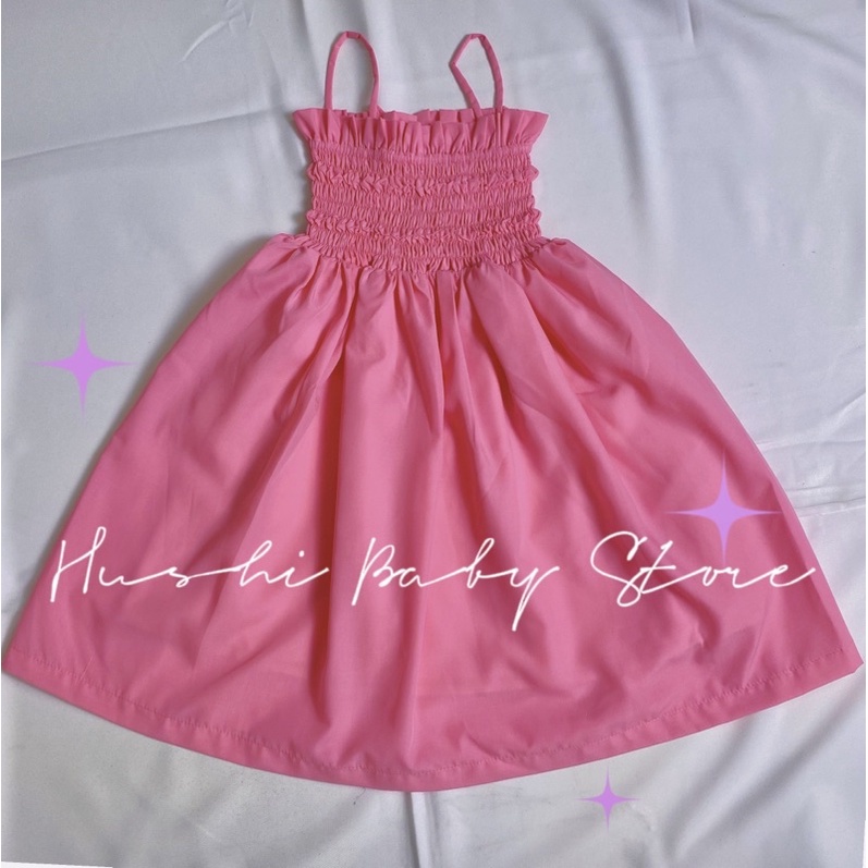 Váy maxi nhún ngực xinh công chúa Peach Dress màu hồng dễ thương cho bé từ 13-35kg