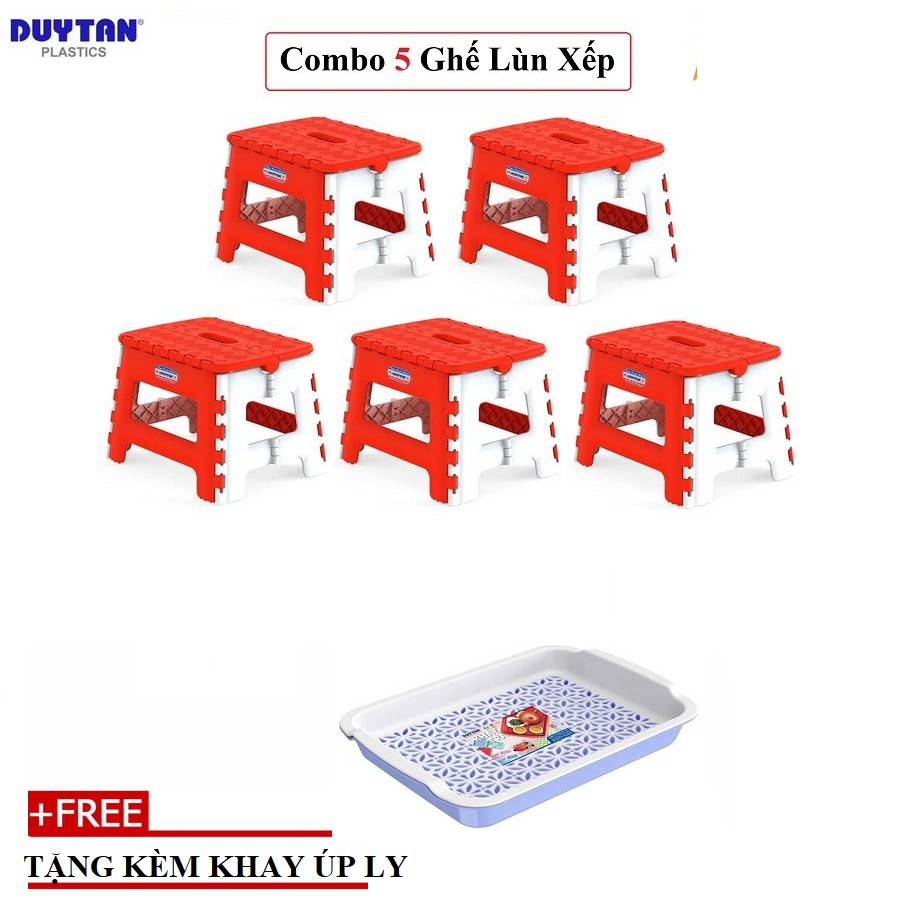Combo 5 ghế nhựa xếp lùn Duy Tân (29,6 x 24 x 21,4 cm)-  TẶNG  KÈM 1 KHAY UP LY
